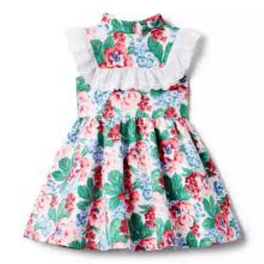 Janie and Jack Pink Floral Dress with White Lace new 8